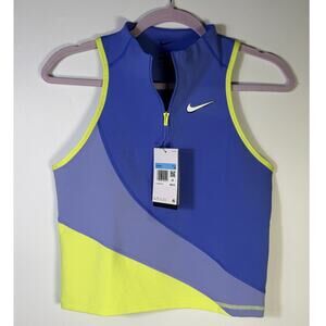 Nike Women’s Sleeveless Quarter-Zip Crop Top Blue Lime Size M NWT